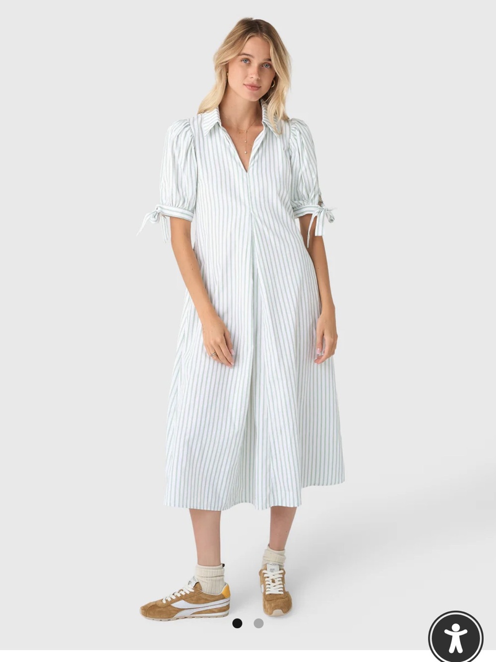 Eche Striped Tie-Sleeve Shirt Dress - Mint Green